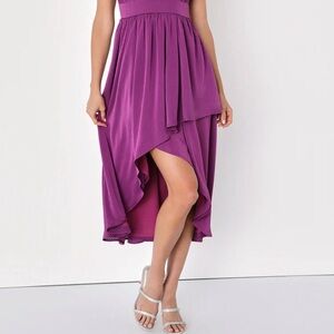 Purple  Faux-Wrap Midi Dress from Lulu’s NWT XL . From a pet/smoke free home.